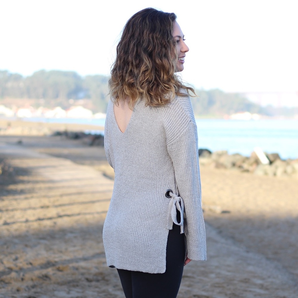 Lush Gray Tie Side Sweater Knit - Picture 5 of 6